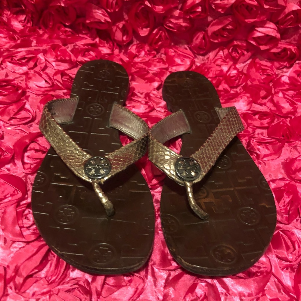 Tory Burch Thora Leather Snake-Print Thong Sandal
